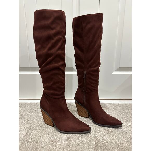 Charles David Wire Tall Boots Brown Microsuede Size 7 NWOB Textile Upper Fall - Picture 2 of 15